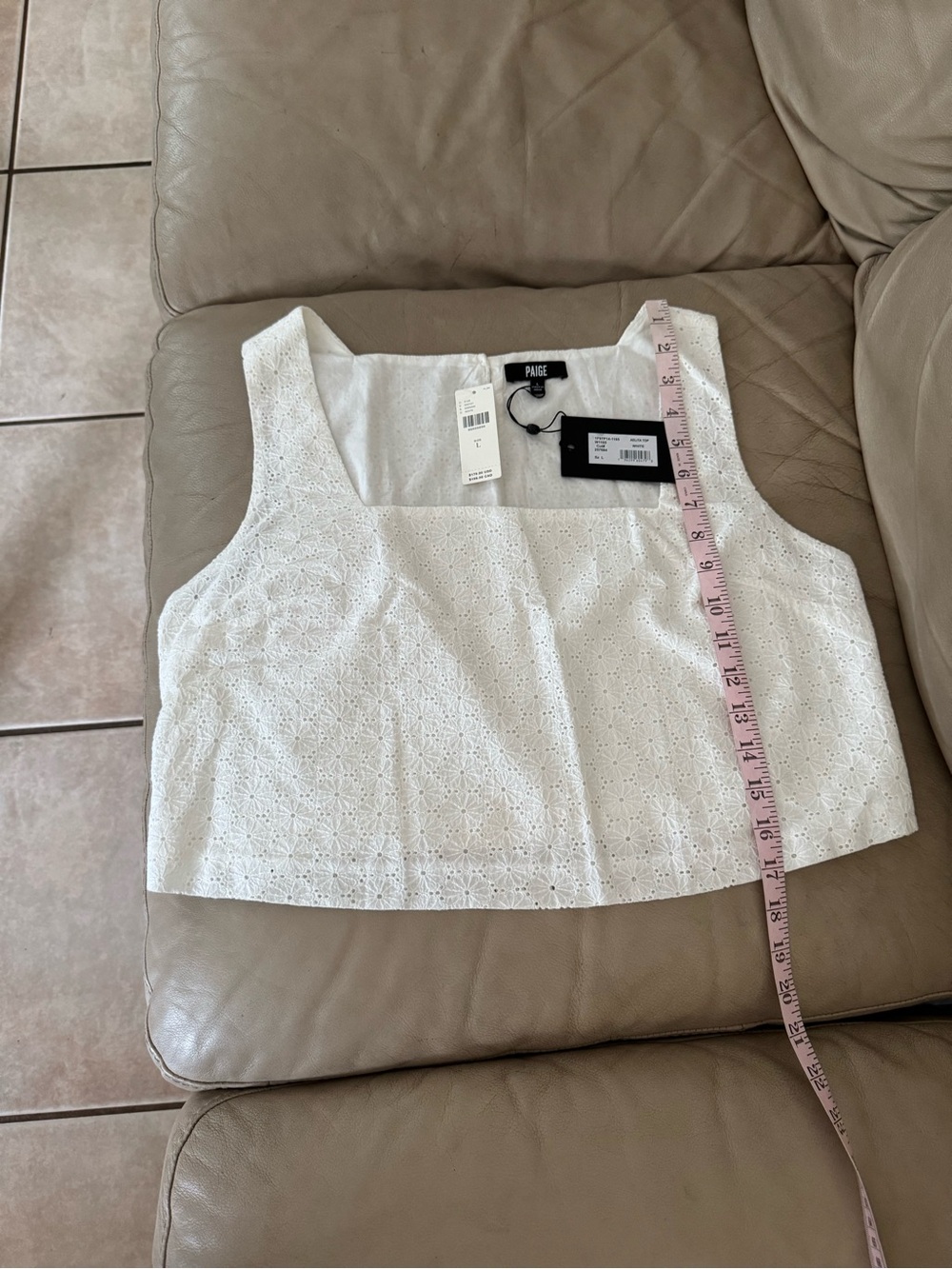 PAIGE White Eyelet Square-Neck Crop Top. Size L. MSRP $179 - Picture 14 of 16